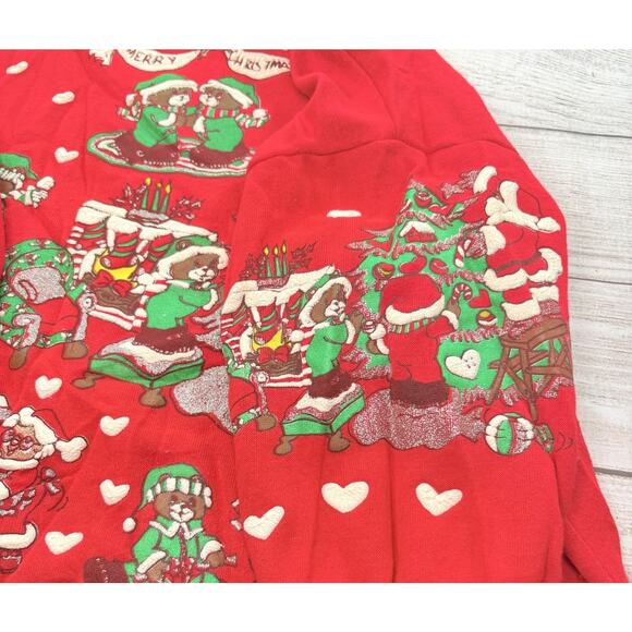 Vintage Nutcracker Puffy Paint Christmas Bears 3/4 Sleeve Sweatshirt Size 20W - Picture 10 of 11